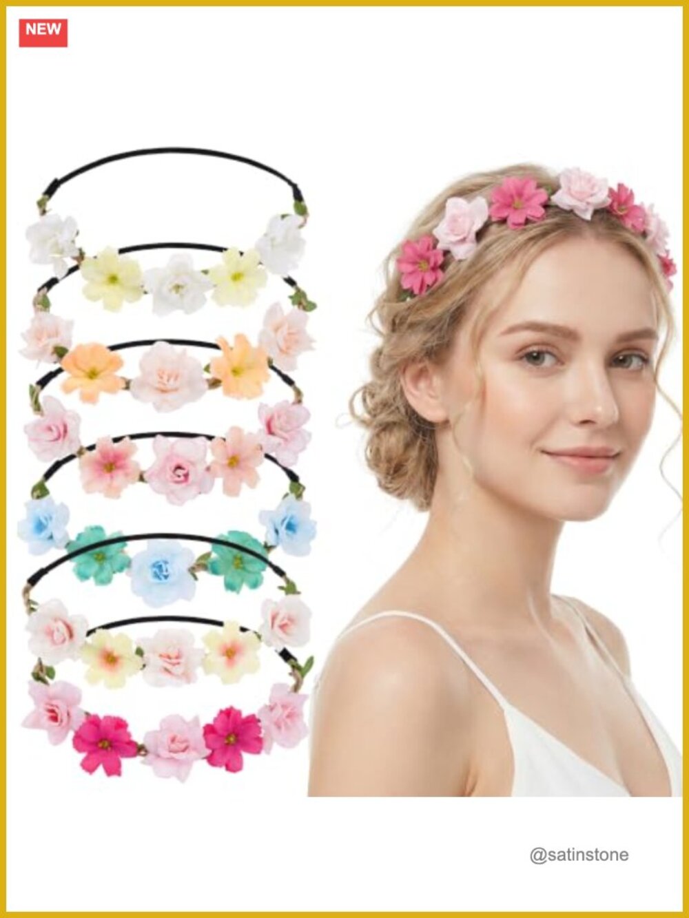 6pc Boho Floral Headpieces Hair Wreaths Elastic Adjustable Women